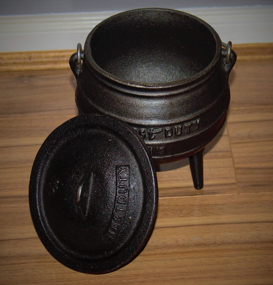 Cauldron Size ½  The cauldron is a feminine symbol, as seen in the tale of Cerridwen’s cauldron, representing rebirth and renewal and the womb and the tomb ect…     Size: ½ (height 16cm, mouth circumference 13cm)  Volume: 1.2 litres  Weight: 2.7kg     Please note: The cauldrons are made from cast iron and have been treated making them safe for spell work and cooking. They have also been pre-sealed with a quality vegetable oil to prevent rust. If looked after correctly these cauldrons will last many many yea