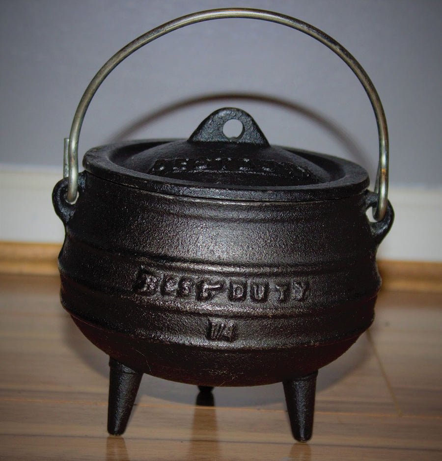 The cauldron is a feminine symbol, as seen in the tale of Cerridwen’s cauldron, representing rebirth and renewal and the womb and the tomb ect…   Size: ¼ (height 10cm, mouth circumference 10cm)  Volume: 700ml  Weight: 1.4kg   Please note: The cauldrons are made from cast iron and have been treated making them safe for spell work and cooking. They have also been pre-sealed with a quality vegetable oil to prevent rust. If looked after correctly these cauldrons will last many many years to come.